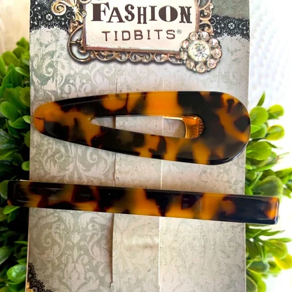 Brown and black tortoise print hair clips new - Picture 2 of 7